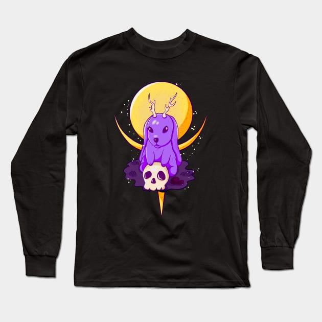 Creepy Rabbit With Antlers Occult Goth Long Sleeve T-Shirt by Foxxy Merch